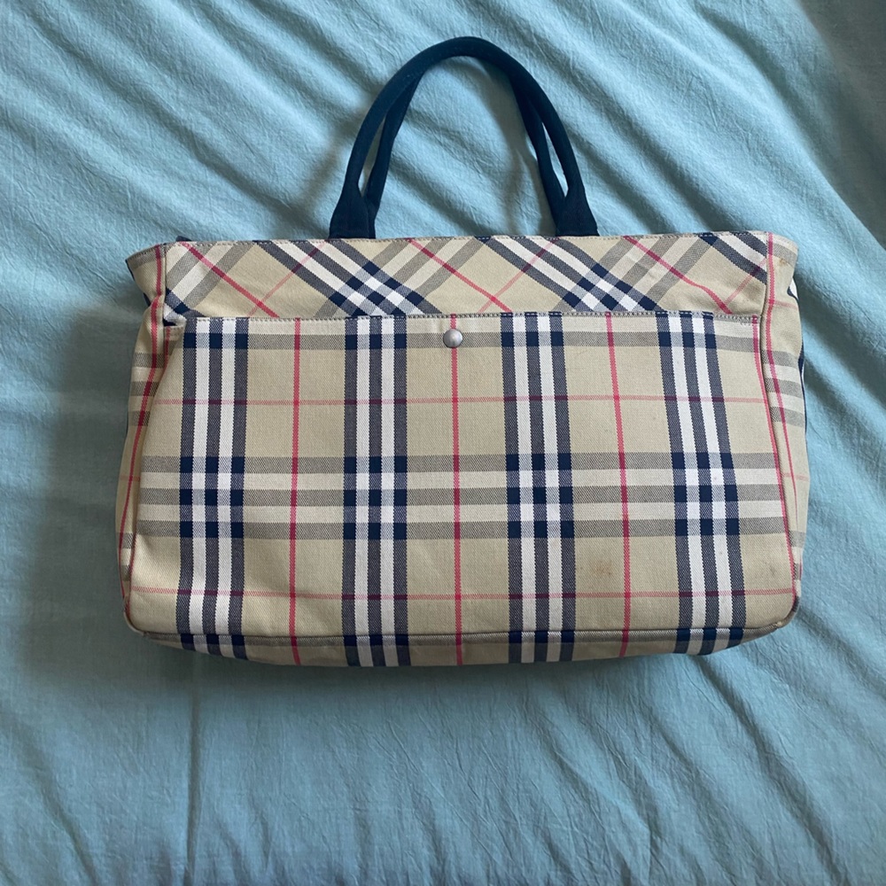 Burberry Nova Check Novacheck Canvas Tote Square Zippered Purse Bag